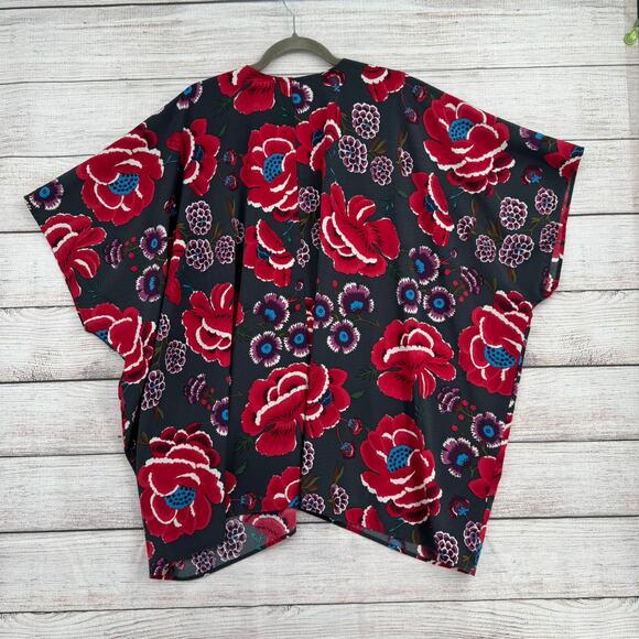 By Together Floral Open Front Kimono Top Womens Medium Gray Red Purple - Picture 2 of 10